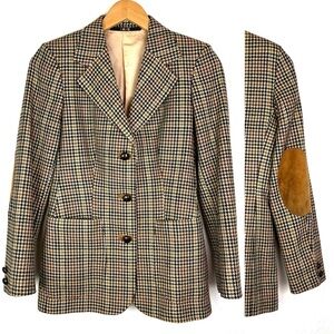 VTG Oaks London Brown Plaid Elbow Patch Wool Blazer Equestrian Preppy size small